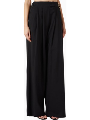 Marella Corsaro Herringbone Yün Pantolon, Kemerli, Geniş Paça ve Zarif Siluet