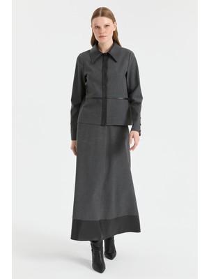 Esswaap Deri Detaylı Etekli Takım  Antrasit