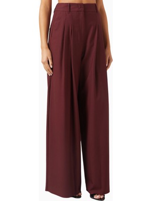 Marella Yün Geniş Paça Pantolon, Yüksek Bel, Derin Pileli ve Zarif Siluet