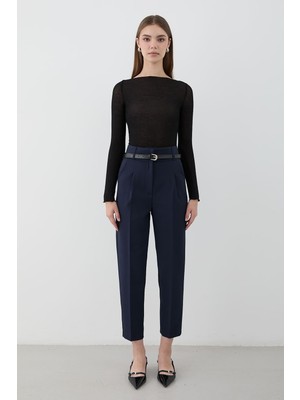 Jaste Kadın Yüksek Bel Pileli Kumaş Pantolon LACİVERT