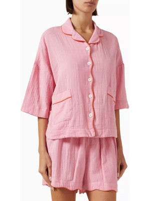 3 Parça Pamuklu Pembe Fırfırlı Pijama Seti Zarif Detaylı Lüks Tasarım