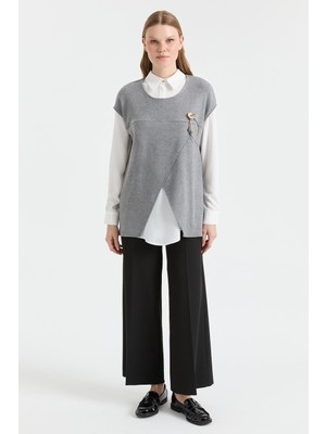 Esswaap Asimetrik Kesim Broş Detaylı Ikili Takım  Antrasit