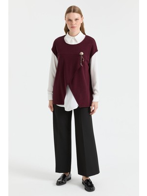 Esswaap Asimetrik Kesim Broş Detaylı Ikili Takım  Bordo