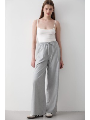 Jaste Kadın Beli Lastikli Bol Paça Palazzo Pantolon GRİ
