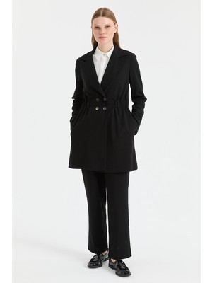 Esswaap Beli Büzgülü Ceket Pantolon Takım  Siyah