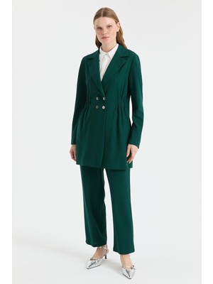 Esswaap Beli Büzgülü Ceket Pantolon Takım  Zümrüt