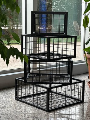 Rafburada Metal Tel Kasa Sepet  - 4'lü Set -  Depolama  Kasası,  Sele Sepet