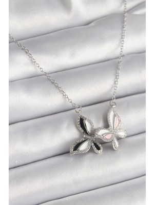 Shopwave 316L Çelik Gümüş Renk Zincir Zirkon Taşlı Renkli Model Kadın Kolye - TJ-BKO9615