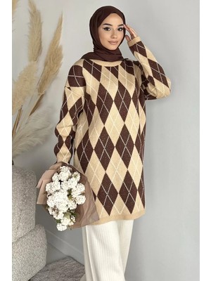 Julude Gülseli Desenli Simli Tesettür Triko Tunik P-00020159