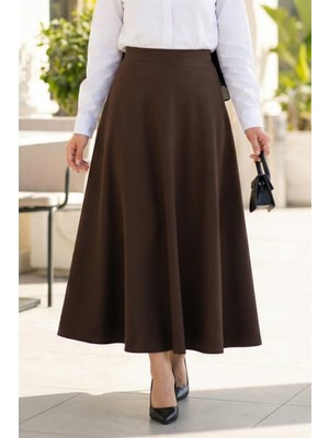 Kadın Scuba Kumaş Kahve Kloş Etek