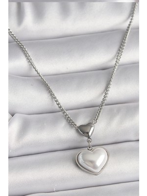 Shopwave 316L Çelik Gümüş Renk Zincir 3D Kalp Model Kadın Kolye - TJ-BKO9771