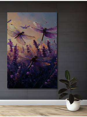 Lavanta Tarlasında Uçan Kelebekler Yağlı Boya Görünümlü Dekoratif Ahşap Ev,antre,salon,ofis Tablo