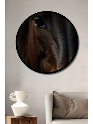 Asil At Gözü Yağlı Boya Görünümlü Dekoratif Ahşap Tablo Yuvarlak Duvar Tablosu Çerçeve Görünümlü