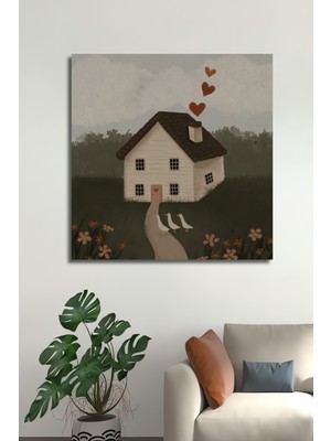 Mutlu Yuva Sevimli Kazlar Sulu Boya Görünümlü Dekoratif Ahşap Ev,antre,salon,ofis,mutfak Tablo