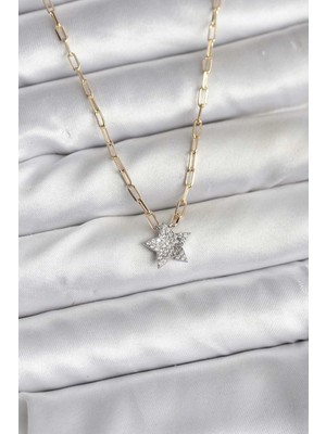 Shopwave Pirinç Gold Renk Zincirli Zirkon Taşlı Minimal Yıldız Model Kadın Kolye - TJ-BKO10752