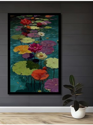 Saklı Bahçe Nilüferleri Yağlı Boya Görünümlü Ahşap Ev,antre,ofis,mutfak Tablo Çerçeve Görünümlü
