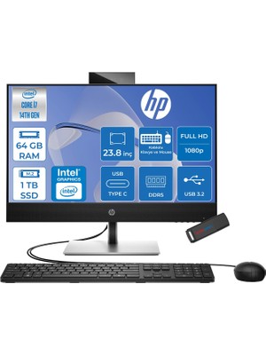 Hp Proone 440 G9 Intel Core  I7 5.2ghz 14700T 64GB 1tb SSD Intel UHD 770 23.8" Fhd IPS 250NITS Windows 11 Home All In One Bilgisayar C9YL6ATH22 + Zettausb