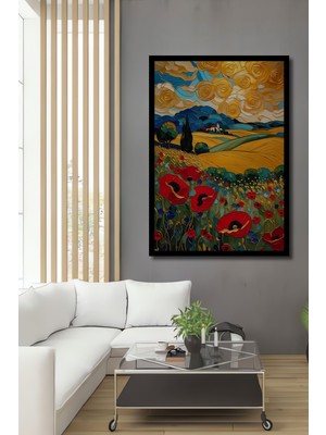 Hasır Çiçek Tarlası Yağlı Boya Görünümlü Ahşap Antre,ofis,mutfak,yatak Odası Tablo Çerçeve Görünümlü