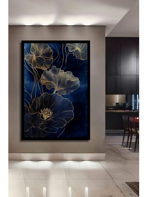Altın Varaklı Siyah Gül Sulu Boya Görünümlü Ahşap Antre,salon,ofis,mutfak Tablo Çerçeve Görünümlü