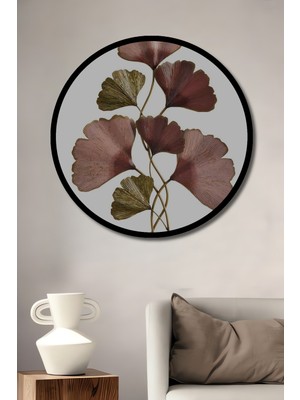Ginkgo Yaprakları Metal Dekoratif Tablo Yuvarlak Duvar Tablosu Çerçeve Görünümlü