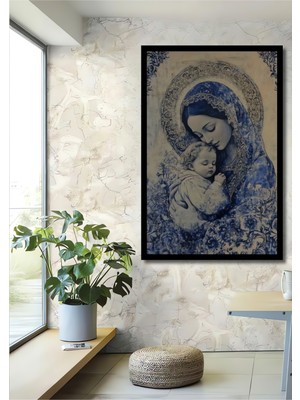 Meryem Ana ve Çocuk Isa Yağlı Boya Görünümlü Ahşap Ev,antre,ofis,mutfak Tablo Çerçeve Görünümlü