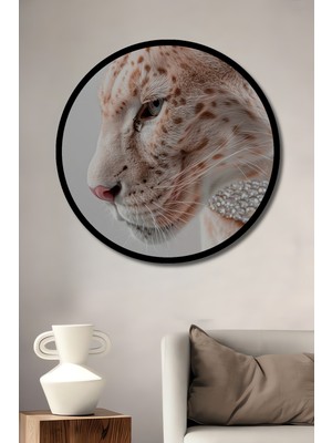Aslan Desenli Ahşap Dekoratif Tablo Yuvarlak Duvar Tablosu Çerçeve Görünümlü