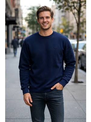 Remsa Erkek Içi Şardonlu Bisiklet Yaka Pamuklu Sweatshirt 0319 Lacivert