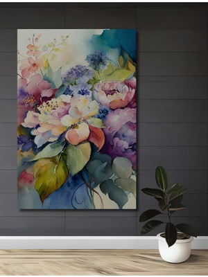 Bahar Çiçekleri Sulu Boya Görünümlü Ahşap Dekoratif Ev,antre,salon,ofis,mutfak,yatak Odası Tablo