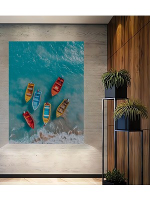 Renkli Tekne Güvertesi Sulu Boya Görünümlü Ahşap Dekoratif Ev,antre,salon,ofis,mutfak Tablo