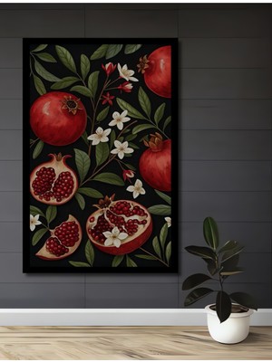 Nar Taneleri Sulu Boya Görünümlü Ahşap Ev,antre,ofis,mutfak,yatak Odası Tablo Çerçeve Görünümlü