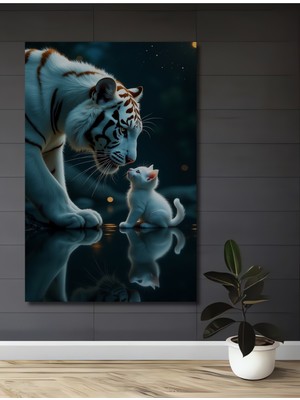 Aslan Kaplan Yavru Kedi Yağlı Boya Görünümlü Ahşap Dekoratif Ev,antre,salon,ofis,mutfak Tablo