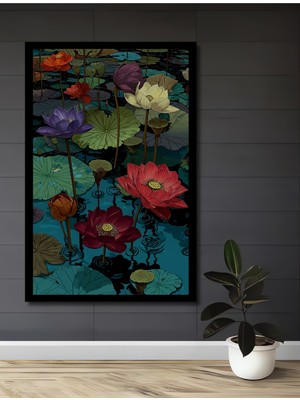 Asya Tarzı Suluboya Görünümlü Nilüfer Antre,salon,ofis,mutfak,yatak Odası Tablosu  Çerçeve Görünümlü