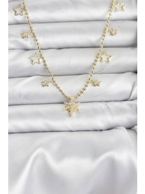 Shopwave Pirinç Gold Renk Zirkon Taşlı Kutup Yıldızı Model Kadın Kolye - TJ-BKO10649