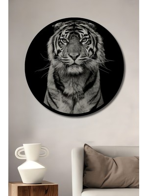 Aslan Pençesi Siyah Beyaz Sanat Ahşap Dekoratif Tablo Yuvarlak Duvar Tablosu Çerçeve Görünümlü