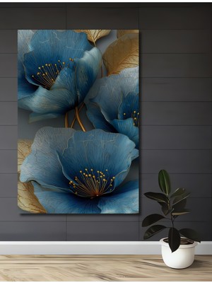 Masalsı Mavi Çiçek Yağlı Boya Görünümlü Ahşap Dekoratif Ev,antre,ofis,mutfak,yatak Odası Tablo