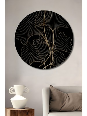 Ginkgo Yaprakları Altın Tel Sanat Tablo Yuvarlak Duvar Tablosu