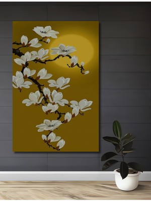 Zarif Manolya Salkımı Yağlı Boya Görünümlü Dekoratif Ahşap Ev,antre,salon,ofis,mutfak Tablo