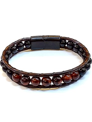 Herşey Nota Anka Gücü – Doğaltaşlı Kahverengi Erkek Deri BILEKLIK-173