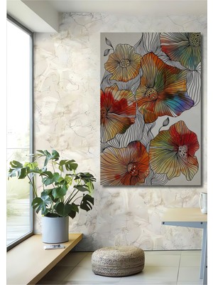 Renkli Çiçek Desenli Sulu Boya Görünümlü Modern Sanat Ahşap Dekoratif Ev,antre,salon,ofis Tablo