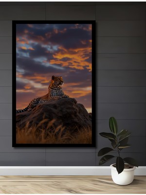 Aslan Postu Görünümlü Yağlı Boya Efektli Ahşap Ev,antre,salon,ofis,mutfak Tablo Çerçeve Görünümlü