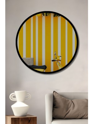 Sarı Vespa ve Limon Ağacı Desenli Dekoratif Ahşap Tablo Yuvarlak Duvar Tablosu Çerçeve Görünümlü