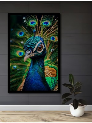 Göz Kamaştıran Tavus Kuşu Yağlı Boya Görünümlü Ahşap Ev,antre,ofis,mutfak Tablo Çerçeve Görünümlü