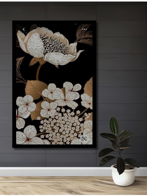 Altın Varak Baskı Detaylı Çiçek Sanatı Ahşap Ev,antre,ofis,yatak Odası Tablo Çerçeve Görünümlü