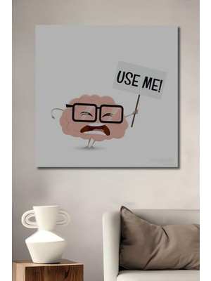 Komik Beyin Karikatürü Yağlı Boya Görünümlü Ahşap Dekoratif Ev,antre,salon,ofis,mutfak Tablo