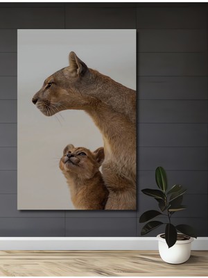Aslan Anne Yavru Doğal Görünümlü Ahşap Dekoratif Ev,antre,salon,ofis,mutfak,yatak Odası Tablo