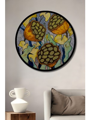 Sulu Boya Görünümlü Büyülü Tohum Yatakları Ahşap Tablo Yuvarlak Duvar Tablosu Çerçeve Görünümlü