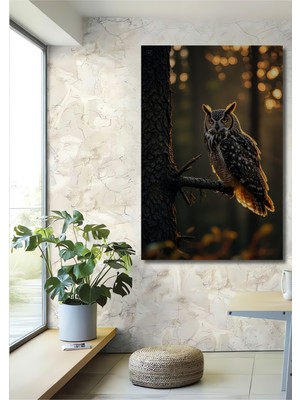 Ormanların Bilge Gözü Kartal Baykuş Yağlı Boya Görünümlü Ahşap Dekoratif Ev,antre,salon,ofis Tablo