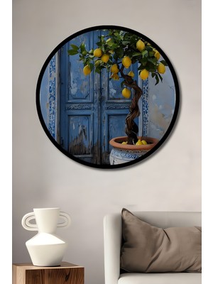 Mevsimin En Taze Hali Limon Ağacı Yağlı Boya Görünümlü Ahşap Tablo Yuvarlak Tablo Çerçeve Görünümlü