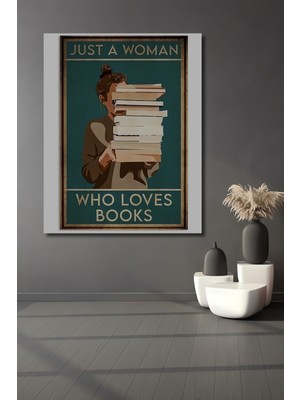 Kitap Kurdu Kadın Yağlı Boya Görünümlü Ahşap Dekoratif Ev,antre,salon,ofis,mutfak,yatak Odası Tablo