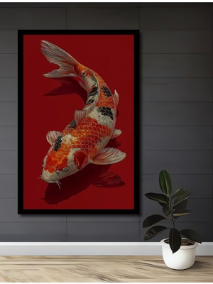 Canlı Japon Koi Balığı Yağlı Boya Görünümlü Ahşap Antre,salon,ofis,mutfak Tablo Çerçeve Görünümlü